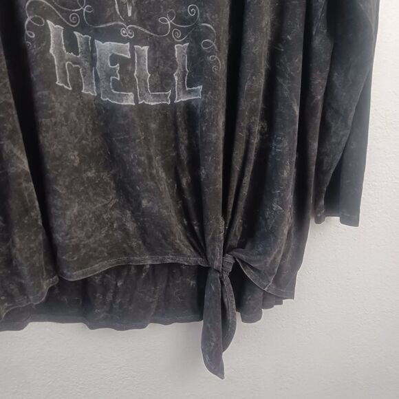 Torrid Super Soft Raise Hell Black Mineral Wash Tie-Front long sleeve Tee sz 2X - Picture 3 of 6